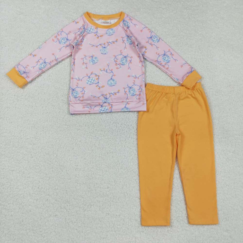 BLP0835  8.25y Pumpkin Leaf Long Sleeve Orange Pants Set