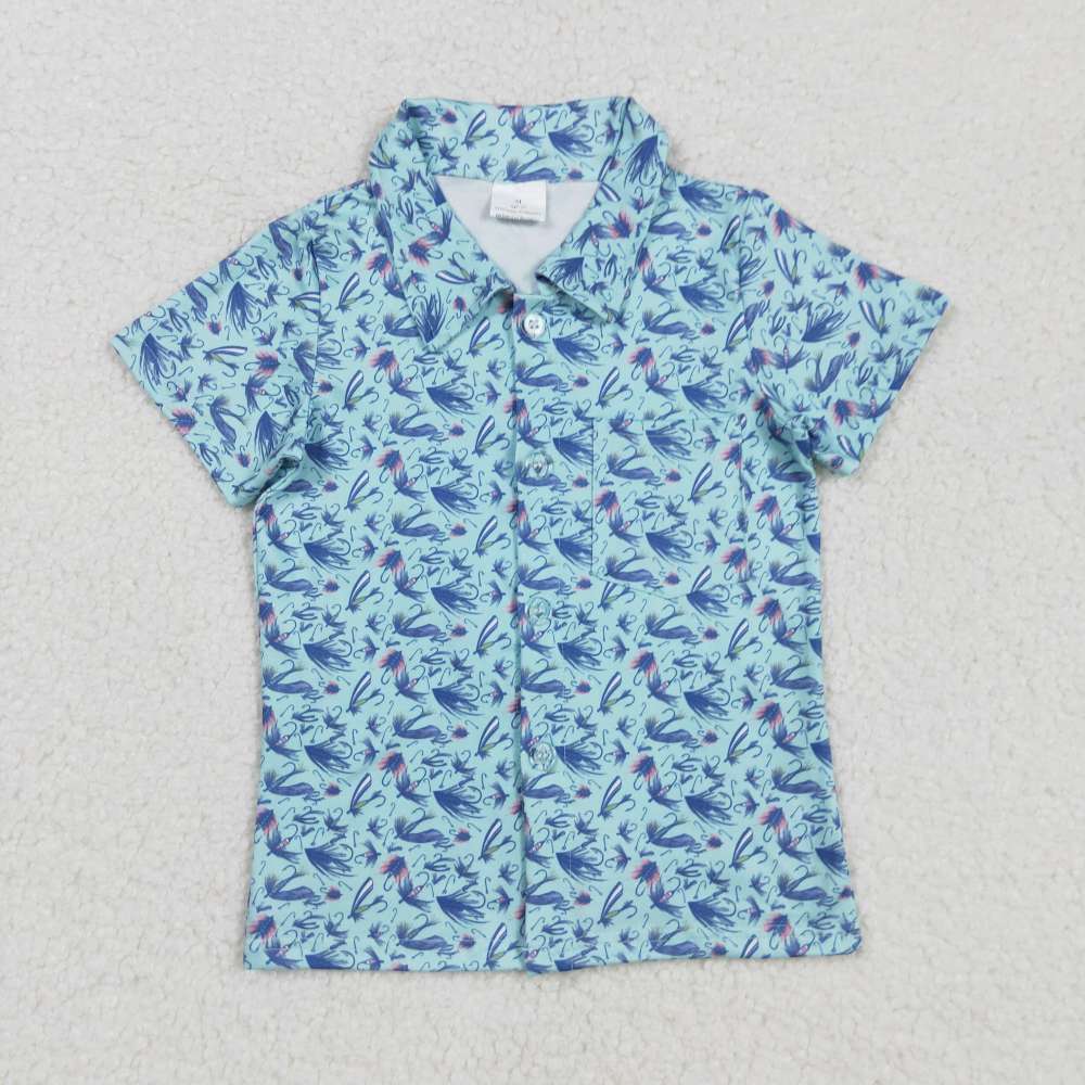 BT1296  8.26y Bait Fishing Button Short Sleeve Top