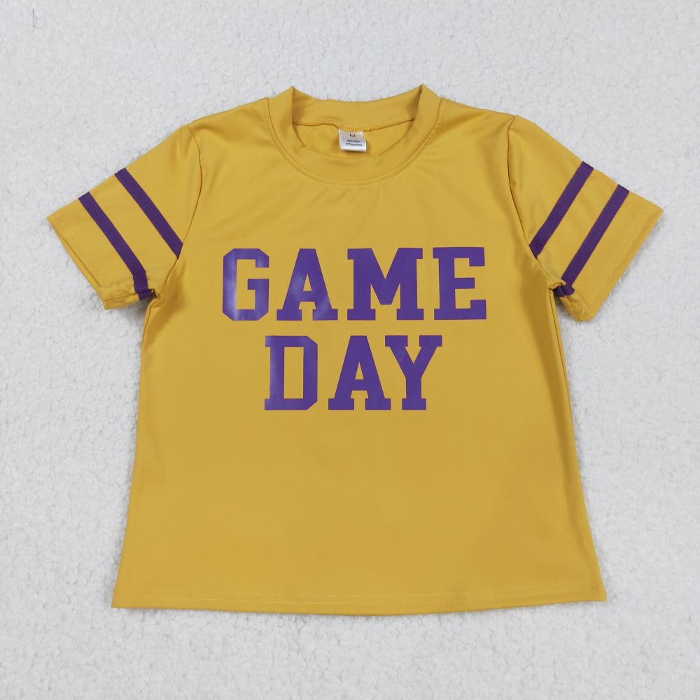 GT1100   8.27y  Game Day offset purple lettering stripes yellow yoga short-sleeved top