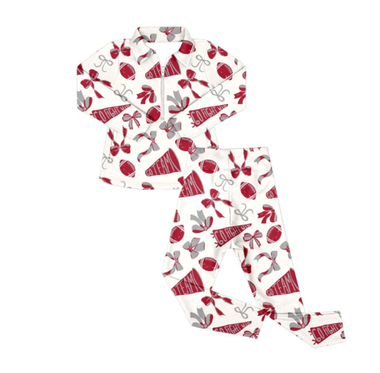 GLP2763  8.27y pre order football gray and red bow pattern zipper long-sleeved trousers yoga set