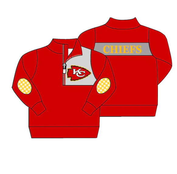 8.28y (moq 5)Baby Girls Red Long Sleeves KC Chiefs Zipper Team Pullovers Top