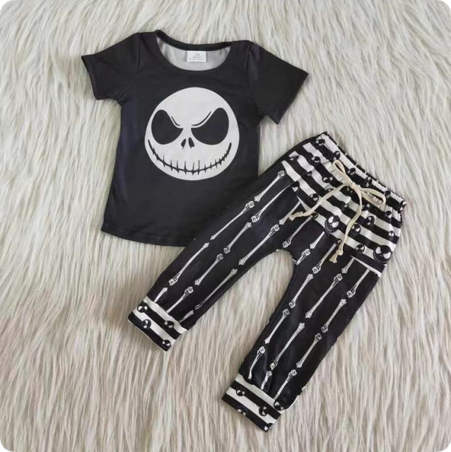A0-15  8.30Y Horror Skull Black Short Sleeve Pants Suit