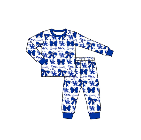 9.1y (moq 5)Baby Girls Blue Kentucky UK Team Bows Top Pants Pajamas Sets