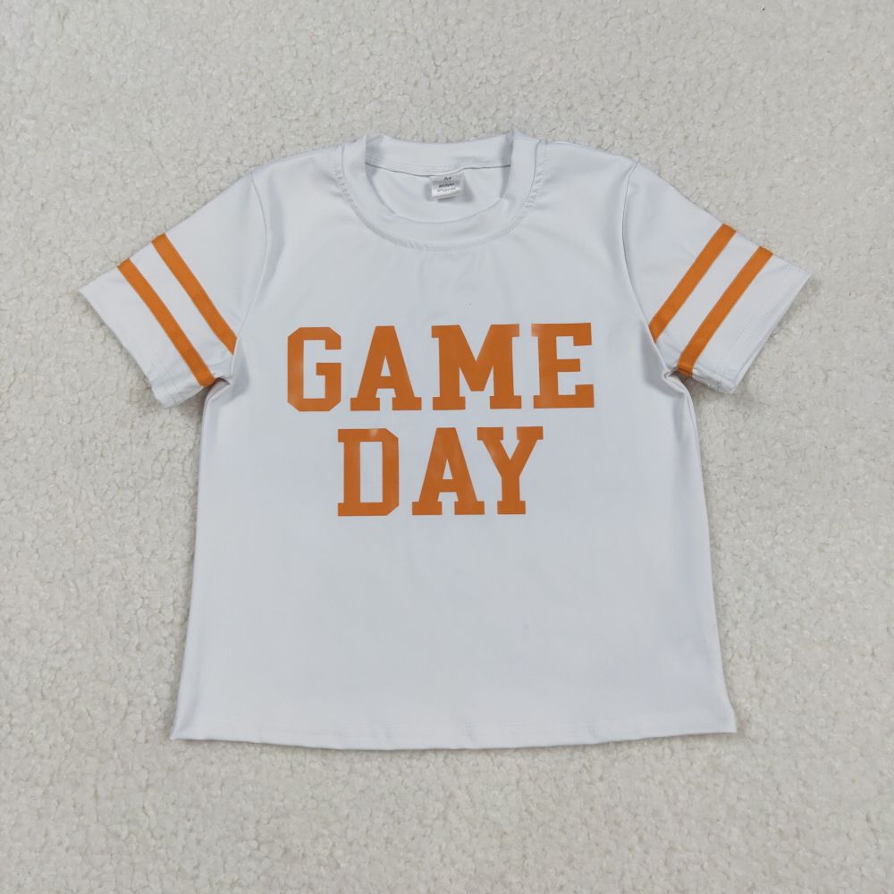 GT1116  9.3y Game Day offset lettering striped orange yoga short-sleeved top