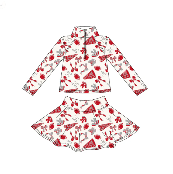9.3y (moq 5)Baby Girls Red Go Fight With Team Zip Pullover Skorts Yoga Clothes Sets