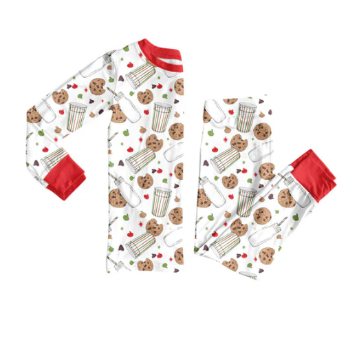9.8y (moq 20)Baby Girls Bamboo Milk Cookies Candy Christmas Pajamas Sets