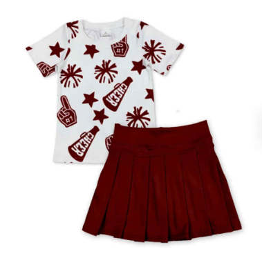 GT1093  9.10y  cheer dark red fireworks stars white short-sleeved set