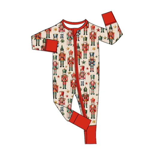 9.12y (moq 5)Baby Boys Soldiers Stars Christmas Zipper Footie Rompers