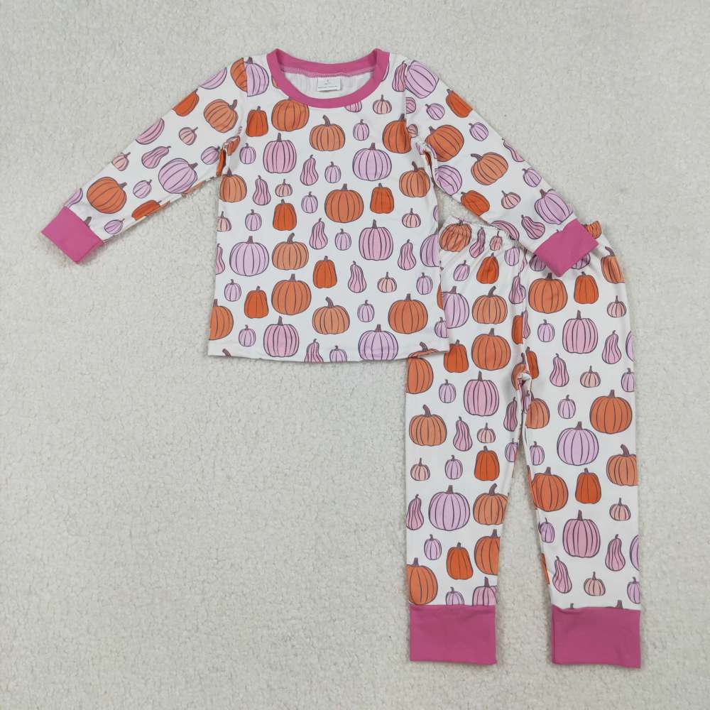 GLP2702  9.18y Pink and white pumpkin pattern long-sleeved trousers pajama set