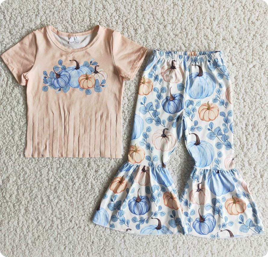 C10-9 9.22Y Pumpkin Tassel Top and Flared Pants Set