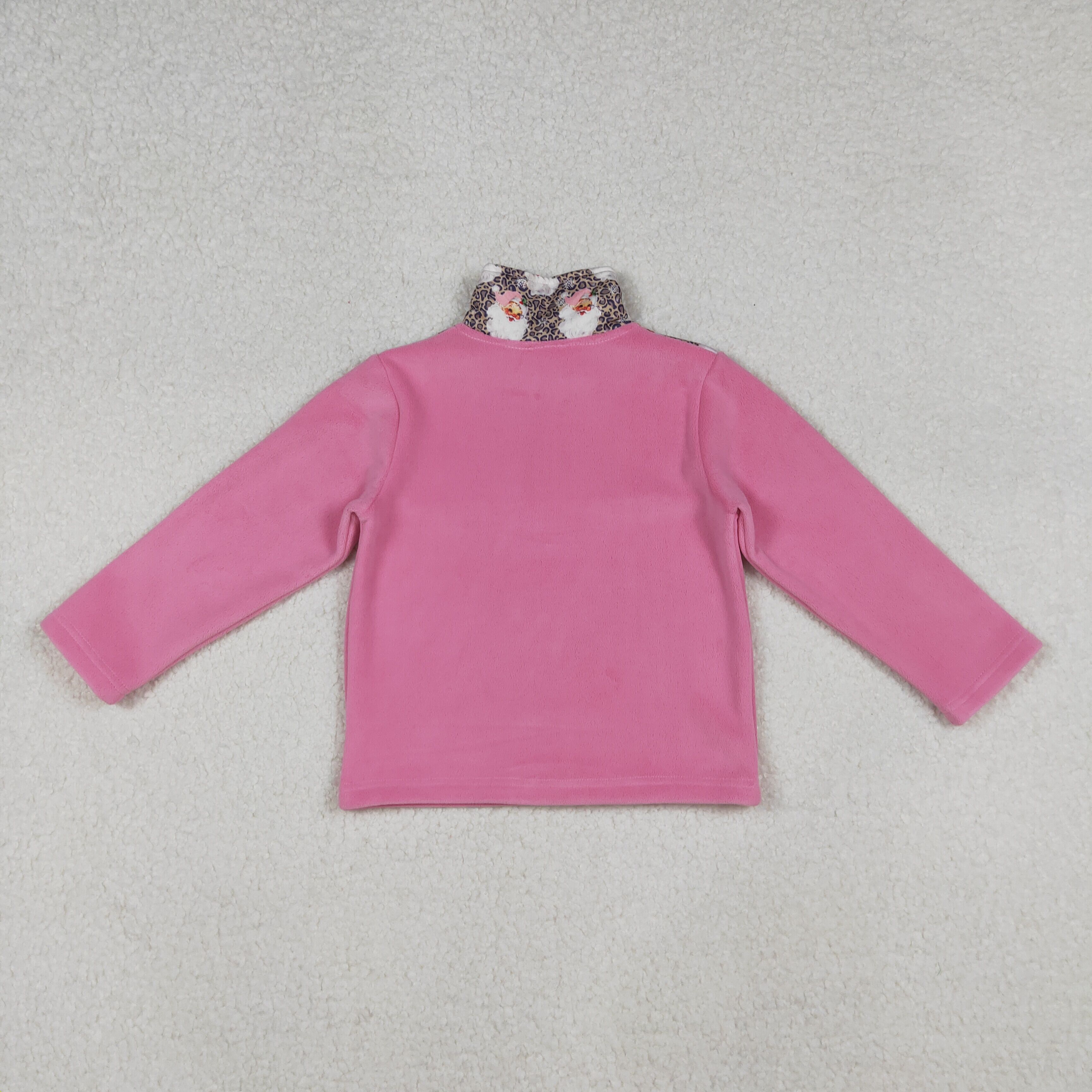 GT1151 9.23y  Pink Bow Pattern Plush Zipper Long Sleeve Top