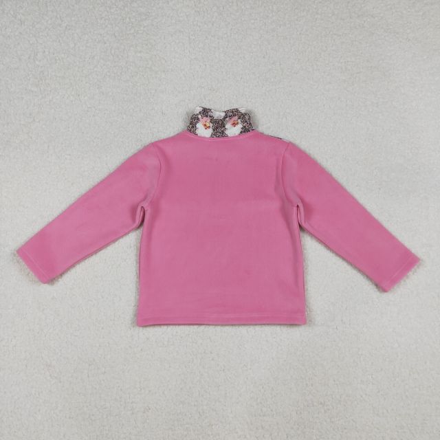 GT1151 9.23y  Pink Bow Pattern Plush Zipper Long Sleeve Top