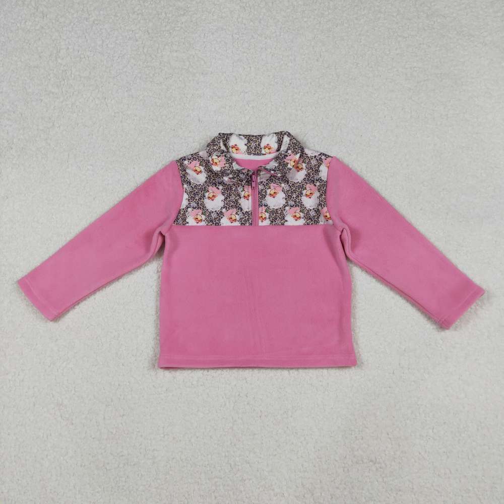 GT1151 9.23y  Pink Bow Pattern Plush Zipper Long Sleeve Top