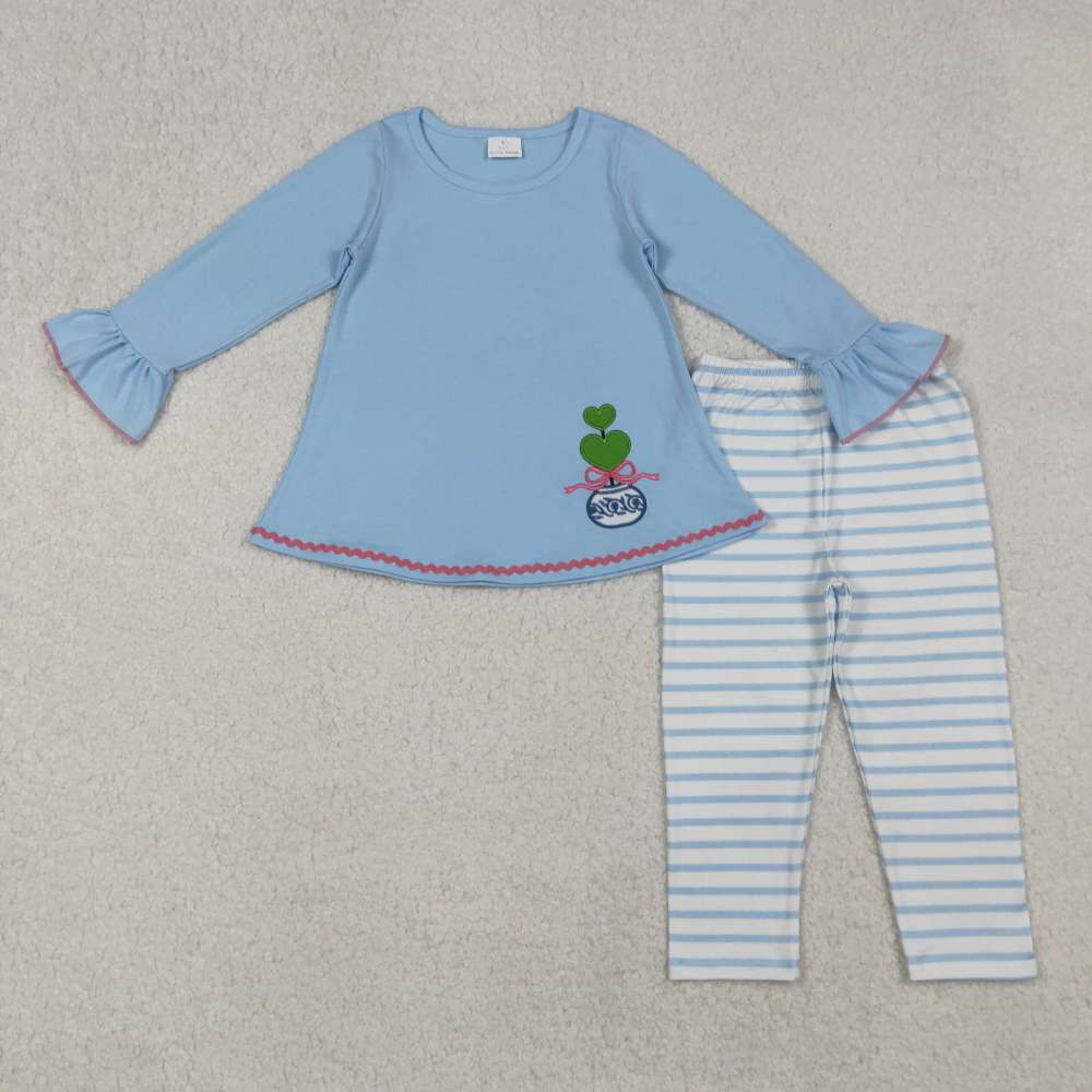 GLP2465  9.24 y Embroidered Bow Vase Blue Long-Sleeved Striped Pants Suit