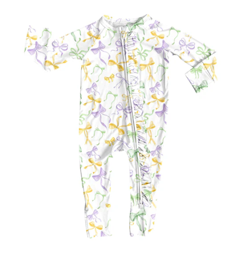 9.26Y Baby Girls Mardigras Bows Plaid Zipper Rompers Preorder