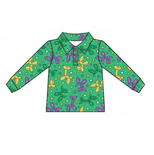 9.26y pre order Baby Boys Green Long Sleeve Stars Dogs Mardigras Polo Shirts Top Preorder