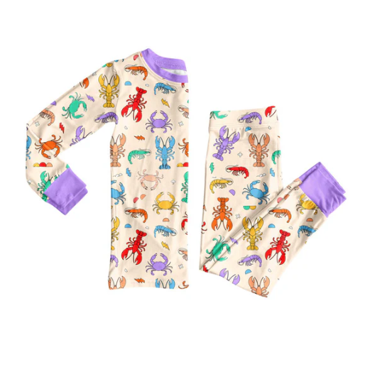 9.27y (moq 8)Baby Girls Mardigras Crayfishes Crabs Top Pants Pajamas Sets