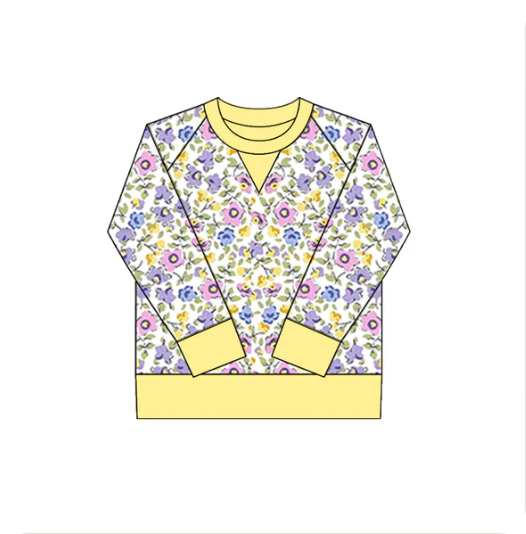 10.1y Baby Girls Pink Yellow Flowers Long Sleeve Yoga Tee Shirts Top Preorder