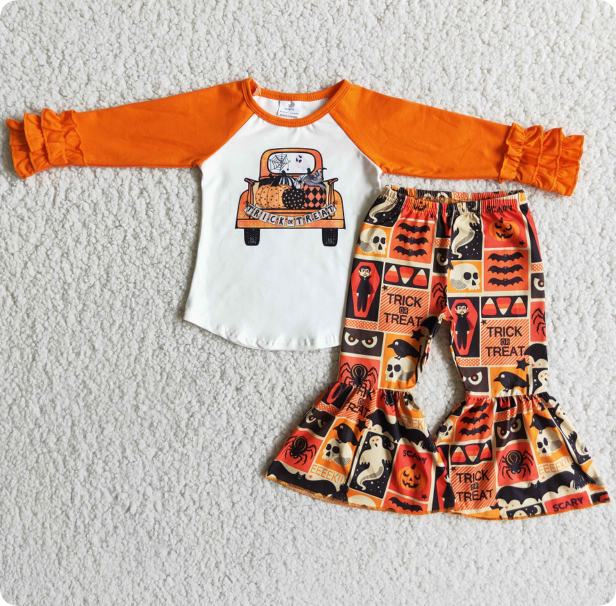 6 A7-30 10.7Y Pumpkin Car Orange Long Sleeve Flared Pants
