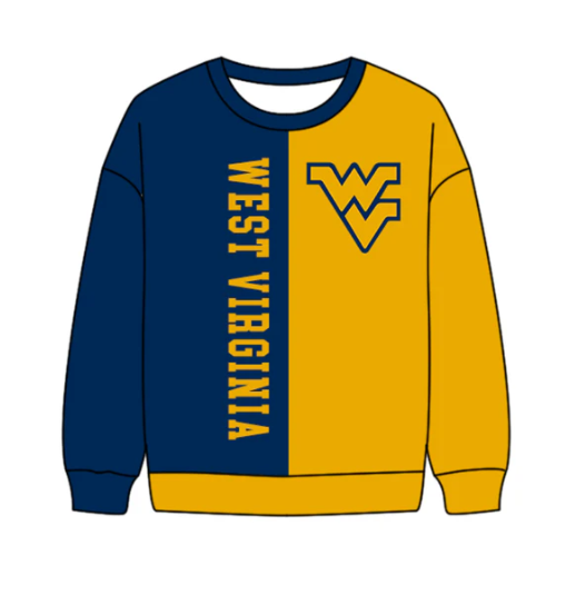 10.13y (moq 8)Baby Boys Blue Yellow Sleeve West Virginia Team Tee Shirts Top