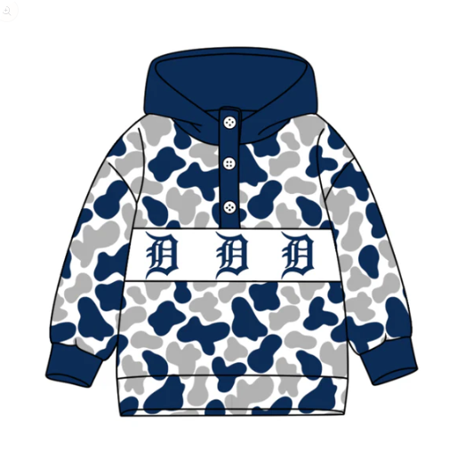 10.15y (moq 8)Baby Boys Blue Grey Camo Team Button Hoodies Top