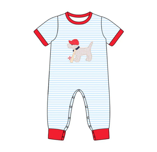 10.17y Baby Boys Stripe Dog Baseballs Team Footie Rompers Preorder