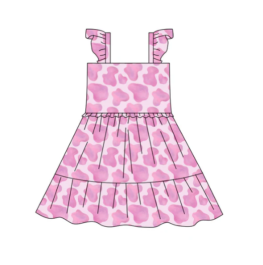 10.22y (moq 5) Baby Girls Pink Camo Patchwork Western Knee Length Dresses