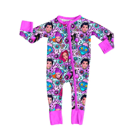 10.22y Baby Girls Cartoon Girls Flowers Zipper Footed Rompers Preorder