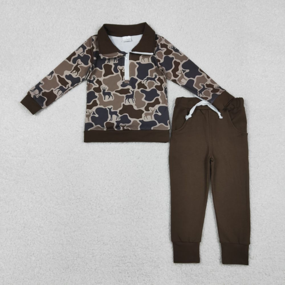 BLP1270 10.23y Elk camouflage zipper long-sleeved dark brown trouser suit