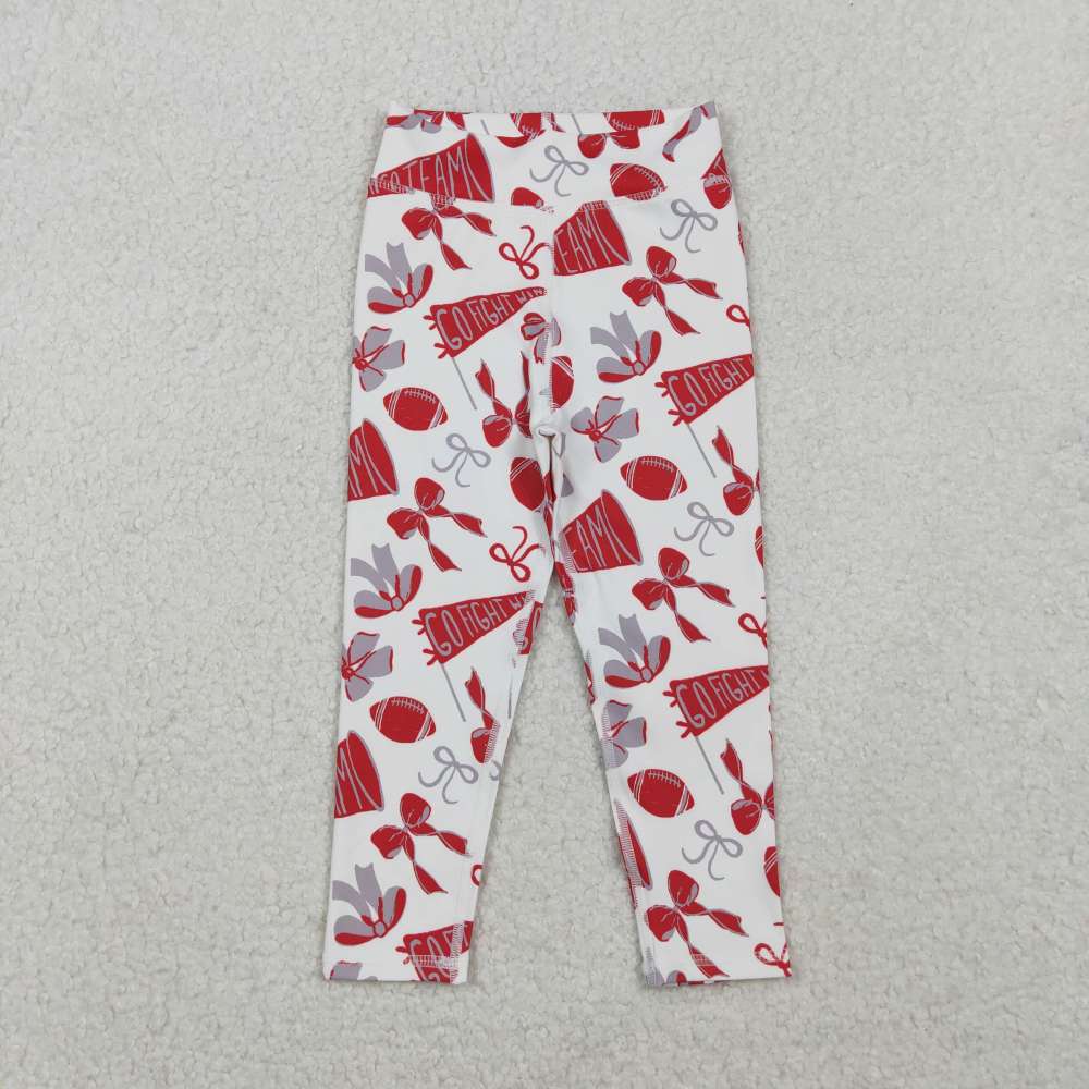 P0846  10.25y football gray and red flared bow pattern yoga pants