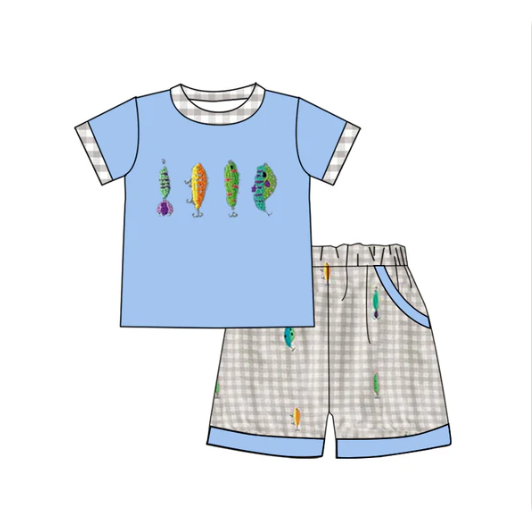10.25y Baby Boys Fishing Top Checked Pockets Shorts Clothes Sets Preorder