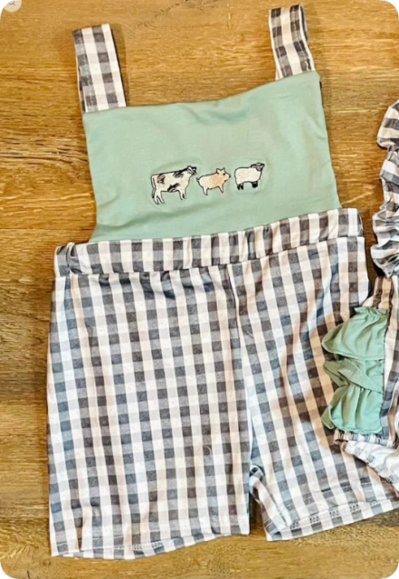 10.27y Baby Boys Strap Farm Cows Checked Shorts Rompers Preorder
