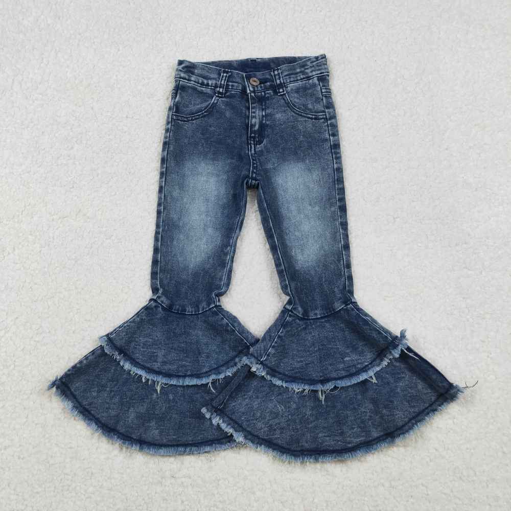 C5-1510.29y Light-colored bleached double-layered flared jeans