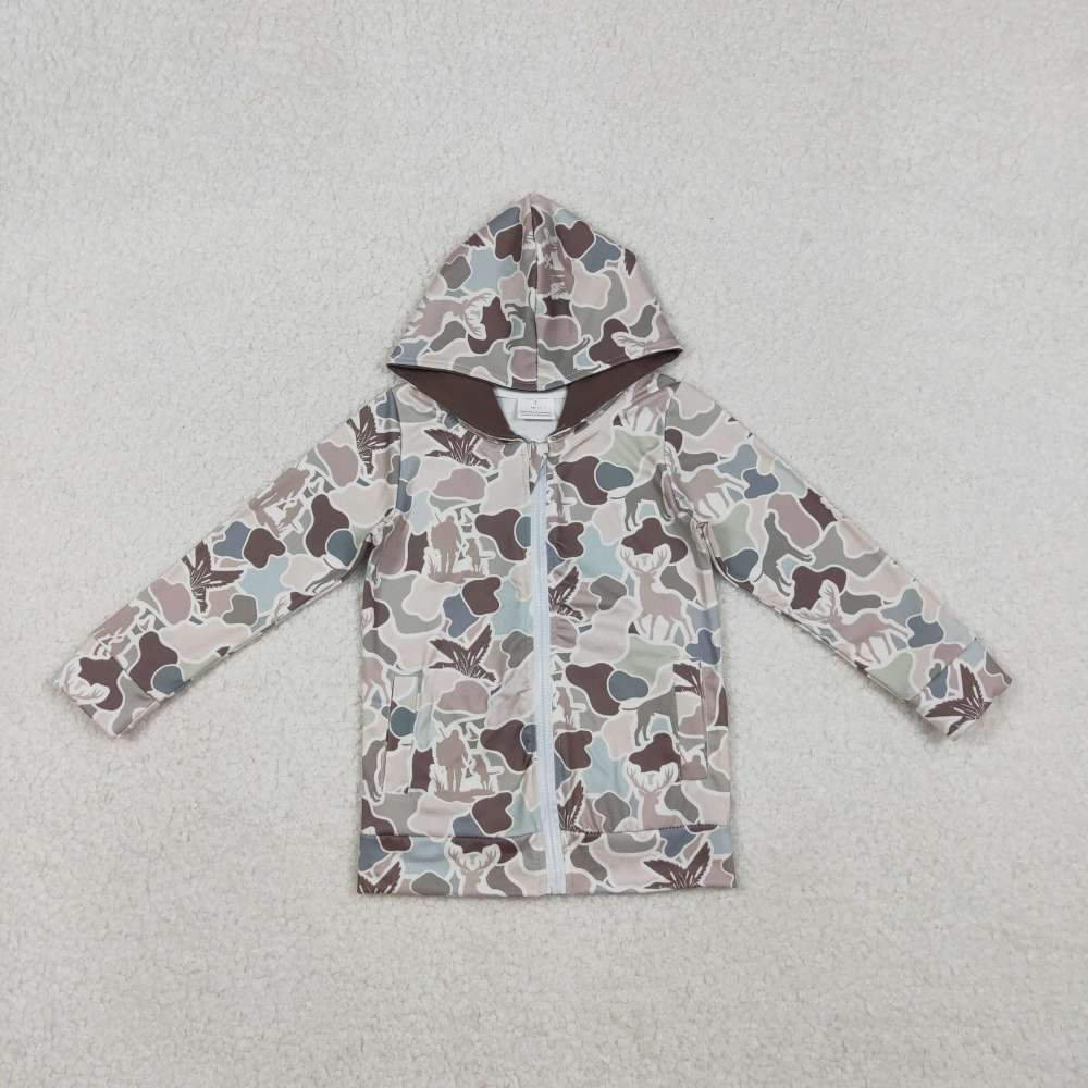 BT1390  11.1y Duck and reindeer camouflage zip-up hooded long-sleeved top