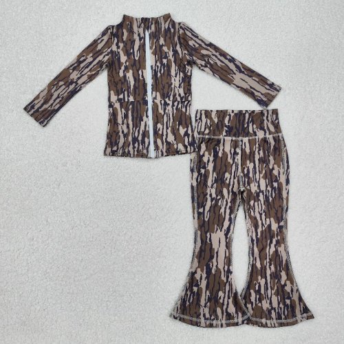 GT0850  11.4y  Pink Yoga Zipper Long Sleeve Top with Floral Flowers, Leaves set