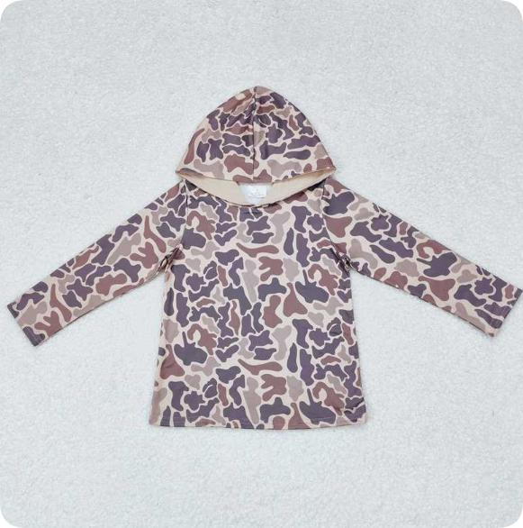 BT0739 11.5y Camouflage light brown hooded long-sleeved top