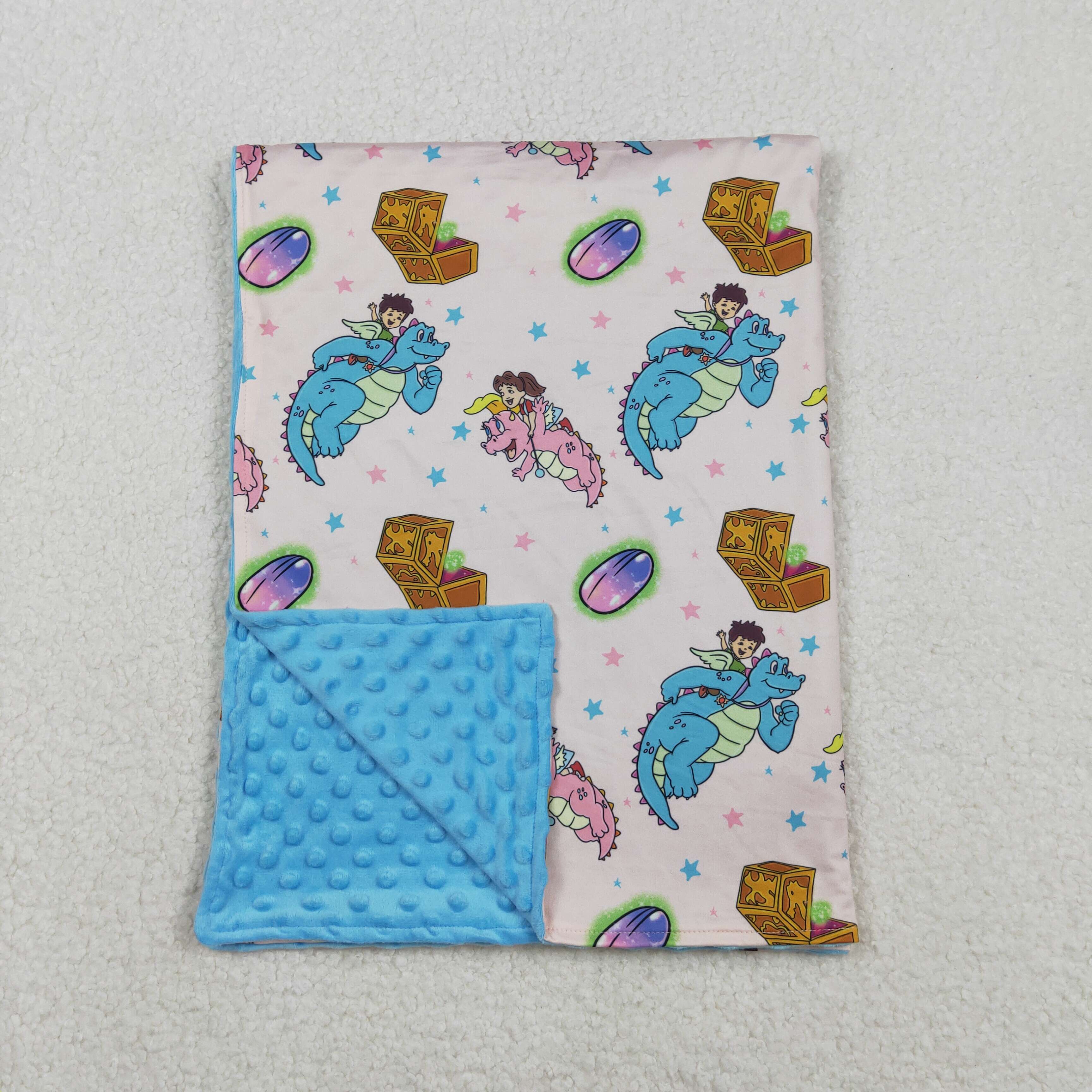 BL0230 11.18 Dragon Tales cartoon dinosaur blue baby blanket