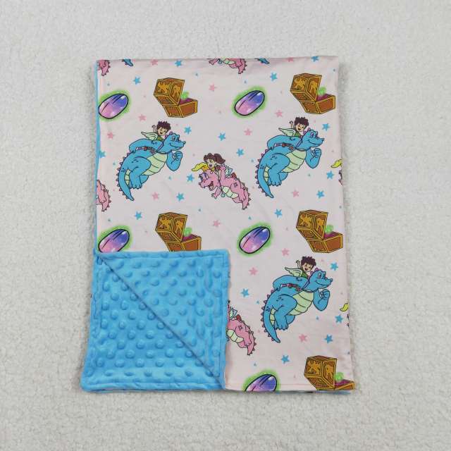 BL0230 11.18 Dragon Tales cartoon dinosaur blue baby blanket