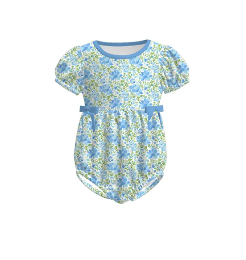 11.26 y Baby Girls Aqua Floral Bows Ruffle Rompers Preorder