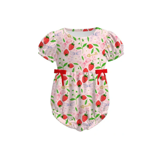 11.26y  Baby Girls Bows Strawberry Ruffle Rompers Preorder