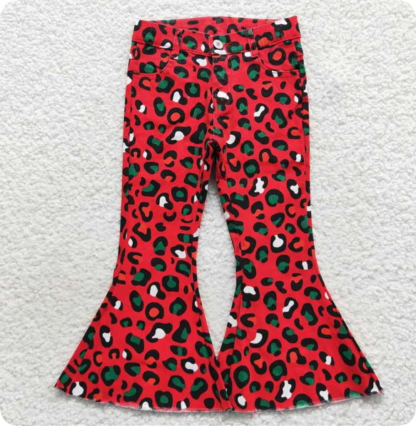P0229 11.27y  Red and green leopard print jeans