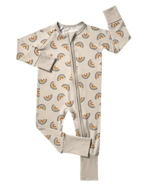 11.28y  Baby Girls Rainbows Two Way Zip Convertible Rompers Preorder