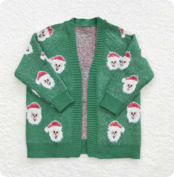 GT0357 12.3y Santa Claus Green Long-Sleeved Cardigan