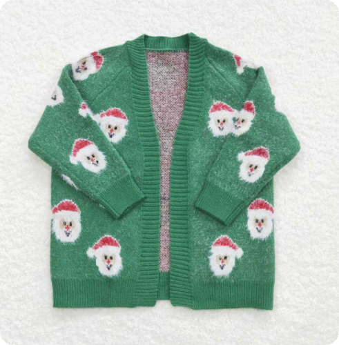 GT0357 12.3y Santa Claus Green Long-Sleeved Cardigan