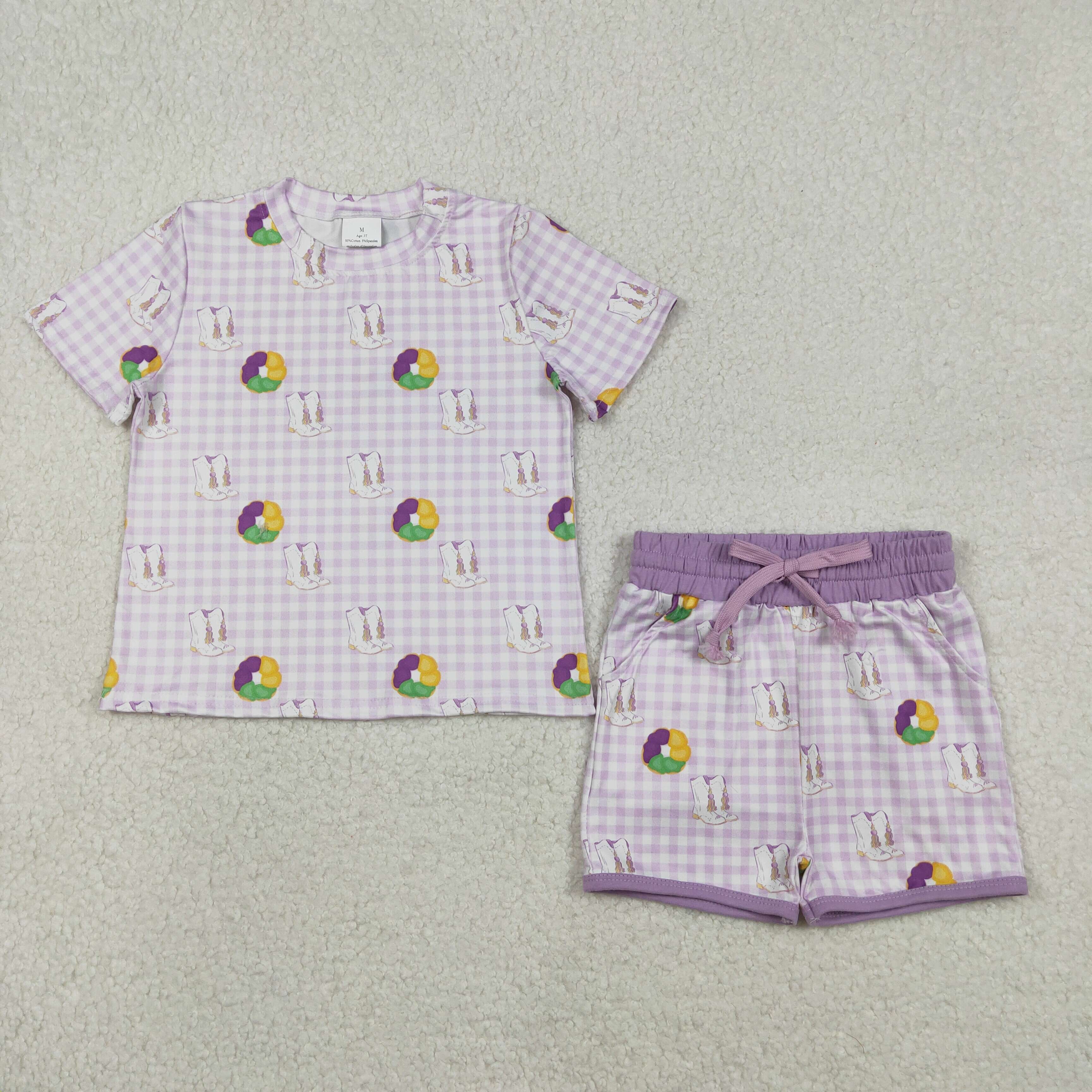 X12.8 GSSO2740 Carnival boots, purple plaid short-sleeved shirt and shorts set