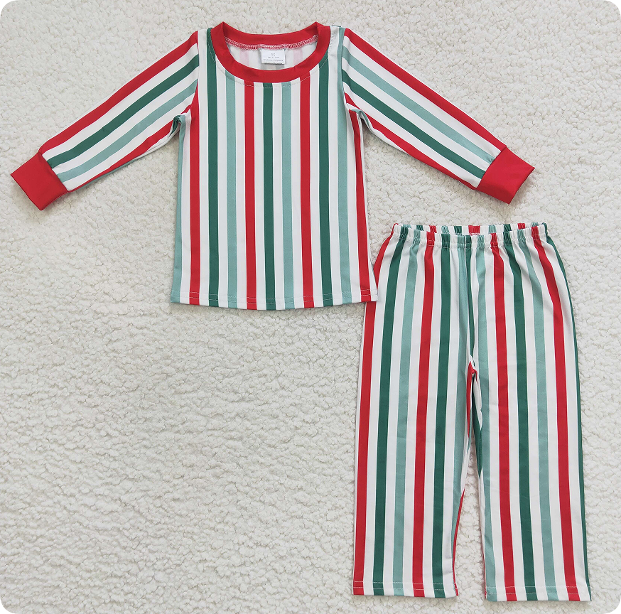 BLP0361 12.9y Red, green and white striped long-sleeved pants suit