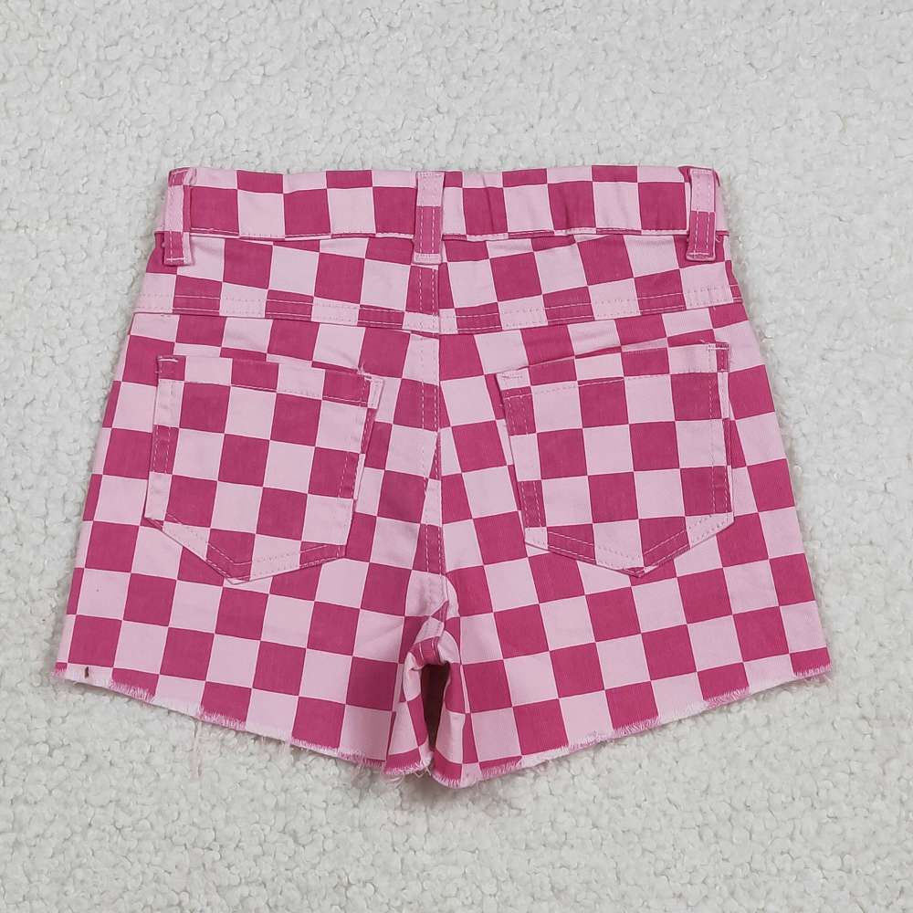 SS0764 Hot pink plaid girl jeans shorts