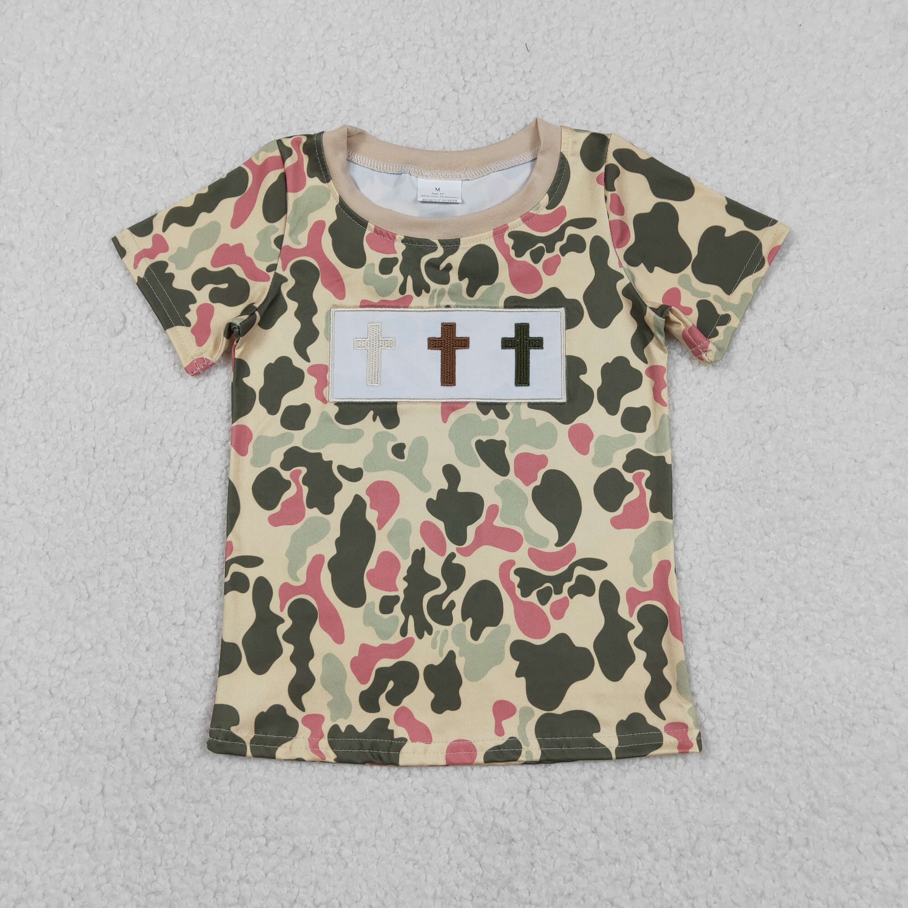BT1395  RTS Easter Camo cross print short sleeve boy t-shirt
