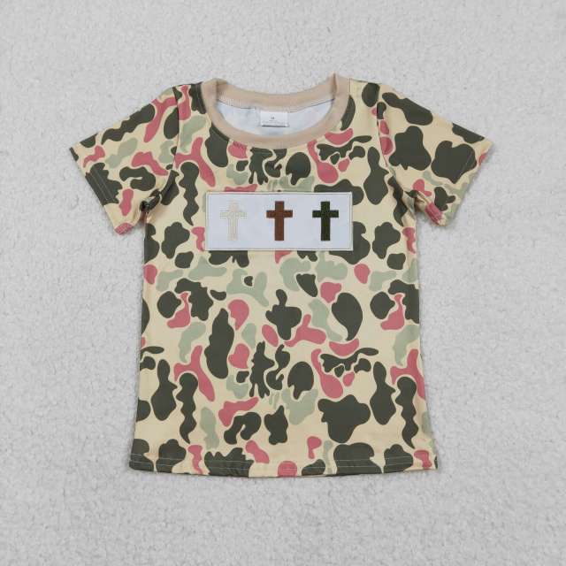 BT1395  Camo cross print short sleeve boy t-shirt
