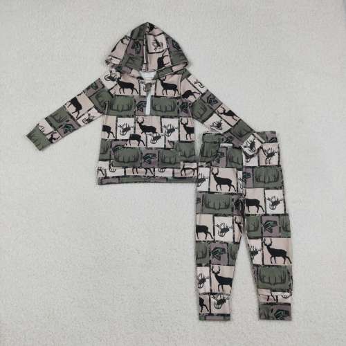 BLP1368  Deer fidshing hunting print boy long sleeve hoodie outfits